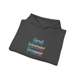 God Money Power Hoodie — Inspirational Graphic Pullover with Script on Sleeves