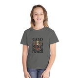 Youth Tee — 'God Money Power' Skull Graphic Tee, Edgy Vintage Streetwear for Kids