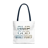 Money Power Tote Bag — 'GMP GOD' Metallic Typographic Canvas Tote