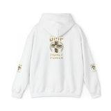 Money Power Hoodie — Gold Coin Stack Graphic Hooded Sweatshirt