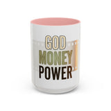 God Money Power Accent Coffee Mug — Motivational Faith & Wealth Ceramic Mug