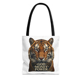 Tiger 'God Money Power' Tote Bag — Bold Wildlife Statement Bag