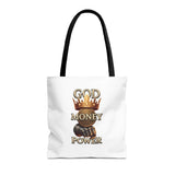 God Money Power Crown Tote Bag — Religious Inspirational Statement Tote