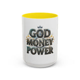 God Money Power Accent Coffee Mug — Inspirational Faith & Prosperity Ceramic Mug (11/15oz)