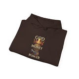 God Money Power Hoodie — Graphic Religious Statement Sweatshirt
