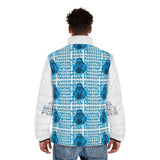 Powergod Money Puffer Jacket — All-Over Print Blue Graphic Men's Jacket