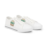 Low Top Sneakers — 'God Money Power' Graphic White Canvas Casual Shoes