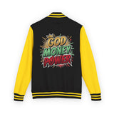 Letterman Jacket — "God Money Power" Graphic Varsity Jacket