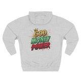 God Money Power Hoodie — Graphic Fleece Pullover with Crown Logo