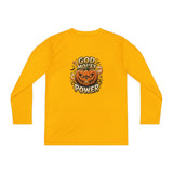 Youth Long Sleeve Tee — 'God Money Power' Halloween Pumpkin Graphic