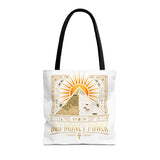 Egyptian Pyramid Tote Bag — "God Money Power" Sun & Ankh Graphic