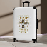 Money Power Suitcase – White Carry-On Luggage with GMP Cash Design
