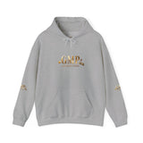 God • Money • Power Hoodie — White Pullover with Gold GMP Logo