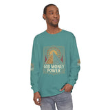 Long Sleeve T-Shirt — 'God Money Power' Pyramid Graphic