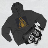 Three-Panel Fleece Hoodie — Vintage Gold Priest Graphic “God Money Power”