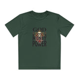 Youth Graphic Tee — "God Money Power" Skull Design