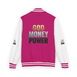 Letterman Jacket - "GOD MONEY POWER" Graphic Varsity Jacket with Chest Logo