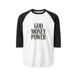 God Money Power Raglan Shirt – Vintage Faith & Hustle Baseball Tee