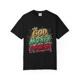 God Money Power T-Shirt — Bold Comic Typography Tee