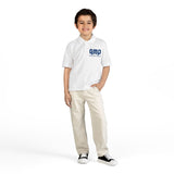 Kids White Polo Shirt with 'GMP Good Money Power' Navy Logo — Youth DryBlend® Jersey