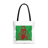 Jesus Face Mask Tote Bag – Green & Red Religious Graphic Shopper