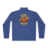 Quarter-Zip Pullover — 'God, Money, Power' Halloween Pumpkin Graphic