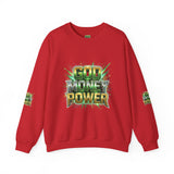 God Money Power Crewneck Sweatshirt — Bold Faith & Prosperity Graphic