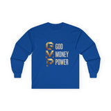 GMP Long Sleeve Tee — God Money Power Gold Graphic