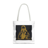 Religious Icon Tote Bag — 'God Money Power' Gold Graphic