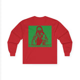 Long Sleeve Tee — Retro Religious Icon Graphic (Green/Red)