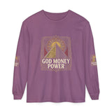 Long Sleeve T-Shirt — 'God Money Power' Pyramid Graphic