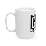 GMP Ceramic Mug — God Money Power Black Logo Coffee Cup (11oz & 15oz)