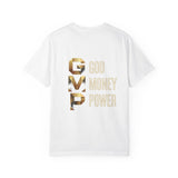 T-Shirt — GVMP Gold Graphic: "God Money Power" Statement Tee
