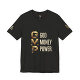 GVP 'God Money Power' Graphic Tee – Gold Lettering Christian Streetwear