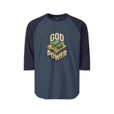 God Power Baseball Tee — Vintage Retro Faith Raglan Shirt