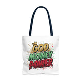 God Money Power Tote Bag — Bold Graphic Faith & Prosperity Statement Tote