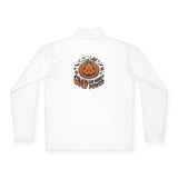 Halloween Pumpkin “God Money Power” Quarter-Zip Pullover — Jack-O'-Lantern Graphic