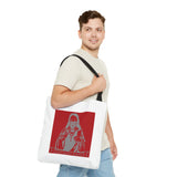 Saint Icon Red Graphic Tote Bag — 'Good Money Power' Illustration