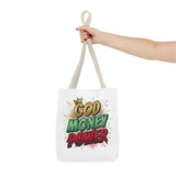 God Money Power Tote Bag — Bold Graphic Faith & Prosperity Statement Tote