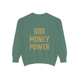 Sweatshirt — 'God Money Power' Crown & Fist Graphic Crewneck