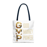 God Money Power Tote Bag – Gold 3-Word Motivational AOP Tote