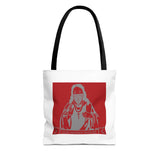 Saint Icon Red Graphic Tote Bag — 'Good Money Power' Illustration