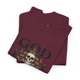 Graphic Tee — "God Money Power" Skull Design
