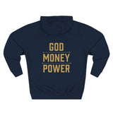 God Money Power Hoodie — Graphic Religious Statement Pullover