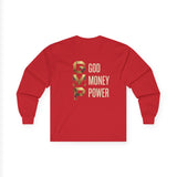 GMP Long Sleeve Tee — God Money Power Gold Graphic