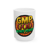GMP God Money Power Ceramic Mug (11oz & 15oz) – Bold Comic-Style Motivational Coffee Cup