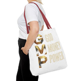 God Money Power Tote Bag – Gold 3-Word Motivational AOP Tote