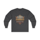 God Money Power Long Sleeve Tee — Vintage Crest Graphic