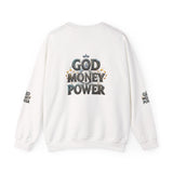Crewneck Sweatshirt — "God Money Power" Graphic Pullover
