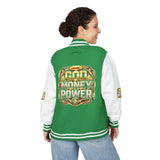 Letterman Jacket — God Money Power Gold Emblem Varsity Jacket
